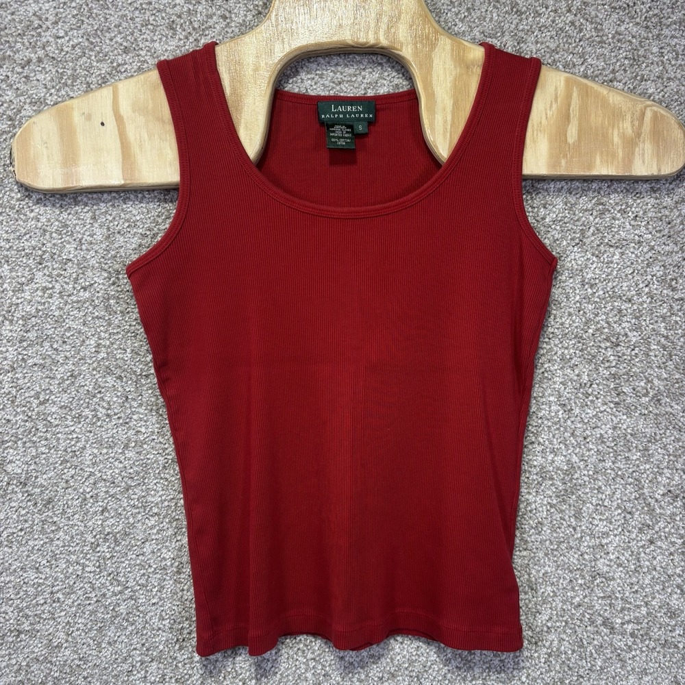 Lauren Ralph Lauren Tank Top Womens Small Red Scoop Neck Ribbed Cotton Knit